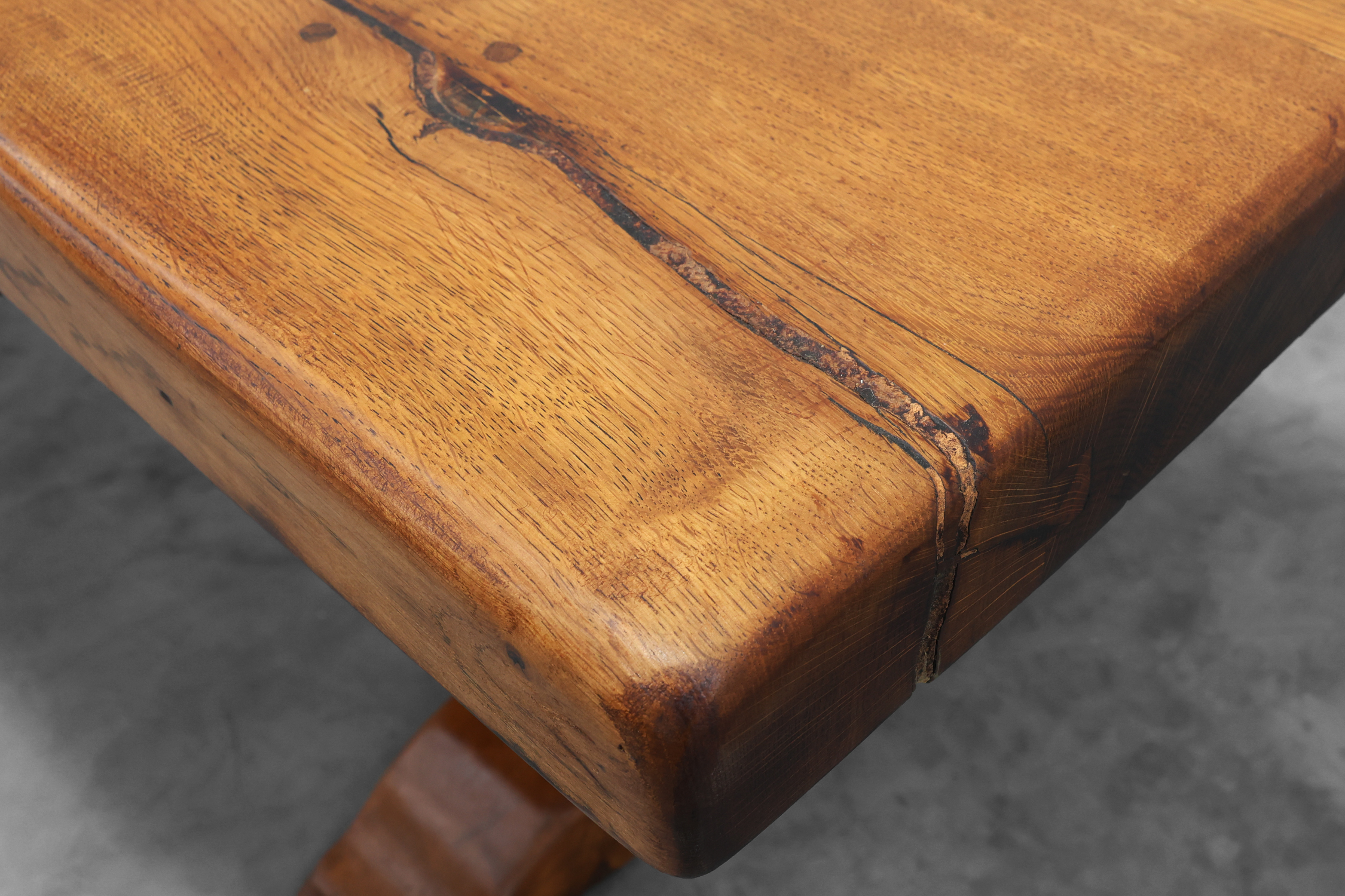 Rustic 20th century solid oak dinner table, France thumbnail